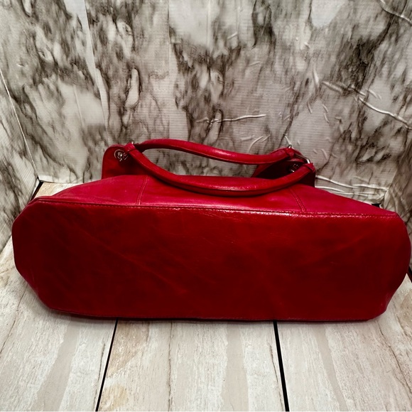 Plinio Visona Vibrant Pink Leather Shoulder Bag Red Suede Panel Large Hobo - Picture 15 of 16